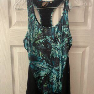 Athleta Racerback Tank Top Black Tropical- S